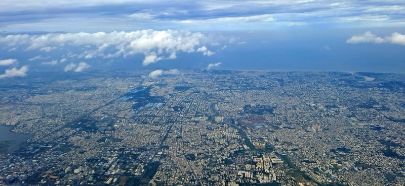 A city seen from an aeroplane